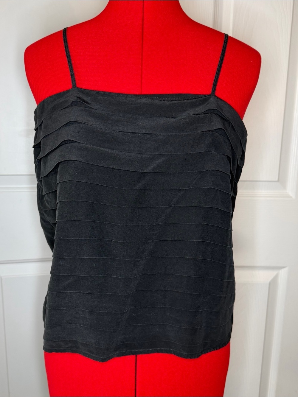 Vintage Royal Silk Tiered Cami Tank 100% Silk Black Womens Size 12